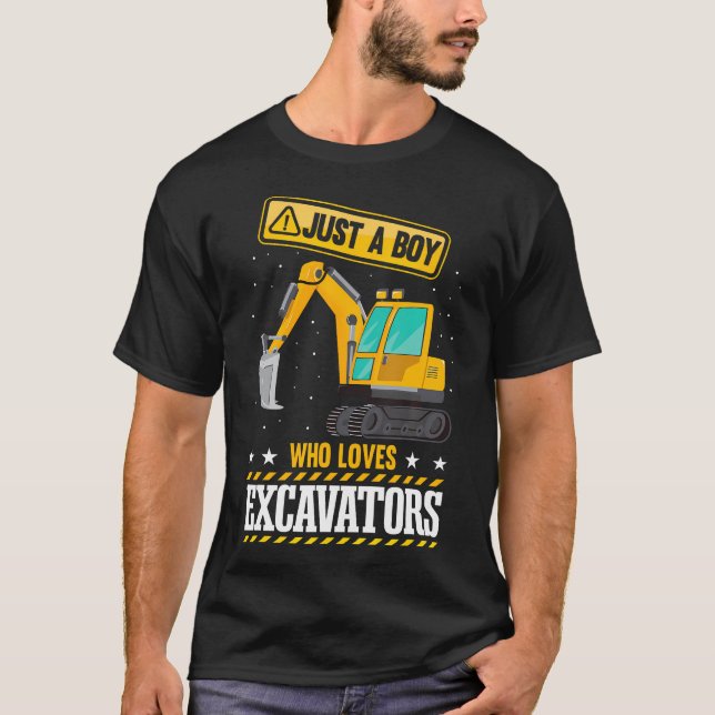 Kids Construction Vehicle Just A Boy Who Loves Exc T Shirt (Framsida)