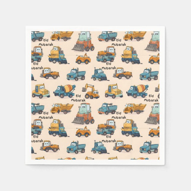Kids Construction Vehicle Napkins – Cartoon Trucks Pappersservett (Framsidan)
