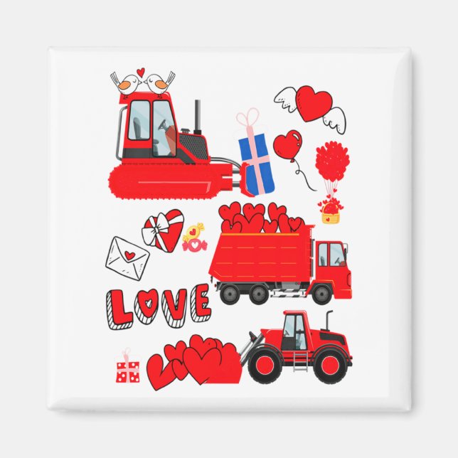 Kids Construction Vehicle Valentine Crane Truck Cu Magnet (Framsidan)