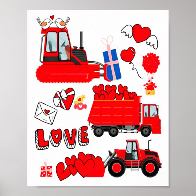 Kids Construction Vehicle Valentine Crane Truck Cu Poster (Framsidan)