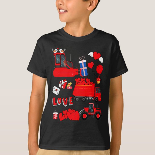 Kids Construction Vehicle Valentine Crane Truck Cu T Shirt (Framsida)