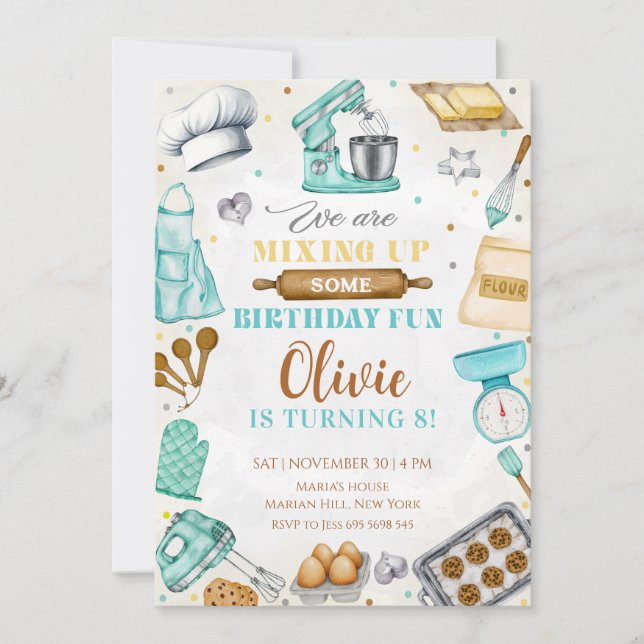 Kids Cooking Birthday, Kitchen Baking Chef  Inbjudningar (Framsida)