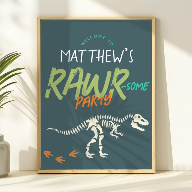 Kids Cool Dinosaur Dig Boys Birthday Welcome Sign Poster (Skapare uppladdad)