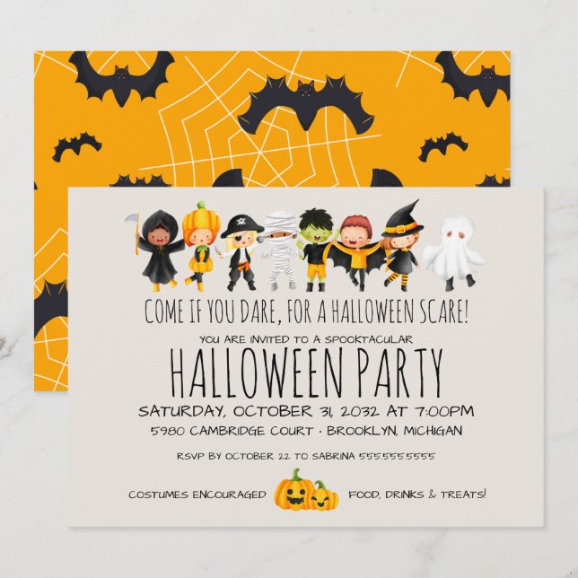 Kids Costume Party Friendly Halloween Firande Inbjudningar (Fram/baksida)