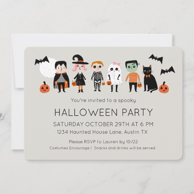 Kids Costume Party Halloween Inbjudningar (Framsida)