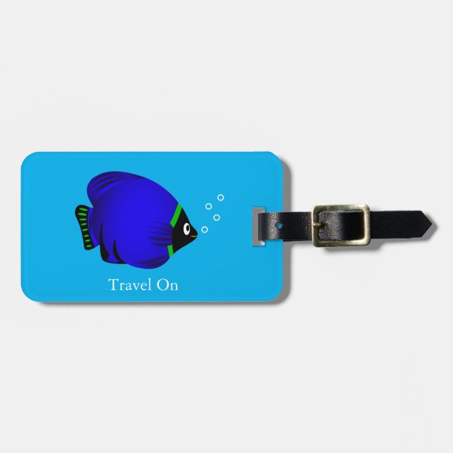 Kids Cute Blue Fish Bagagebricka (Horisontell Framsida)