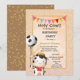 Kids Cute Cow Girls Glitter Födelsedagsfest Invit Inbjudningar