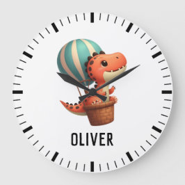 Kids Cute Dino som flyger i en Luftballong Stor Klocka