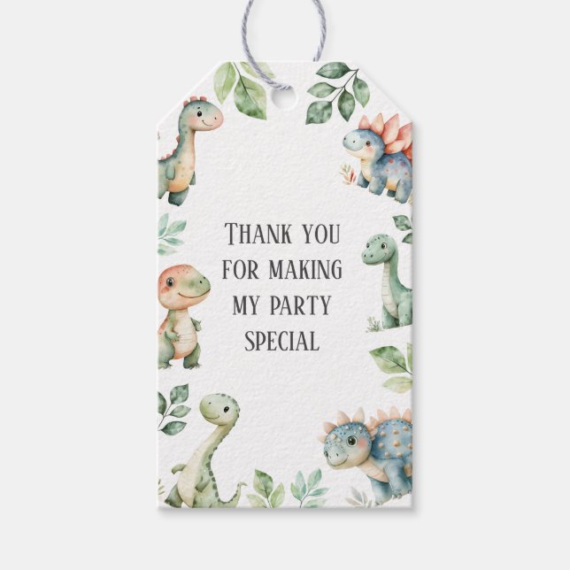 Kids Cute Dinosaur Thned Födelsedagsfest Presentetikett (Framsidan)