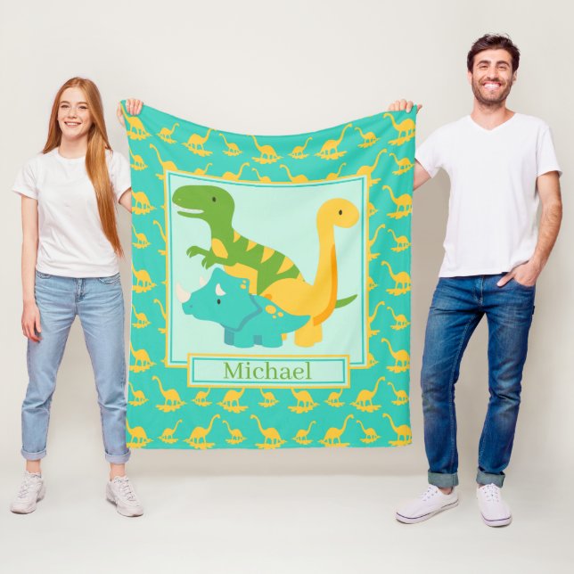 Kids Cute Dinosaurs Blue Fleecefilt (På plats)