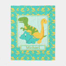Kids Cute Dinosaurs Blue Fleecefilt