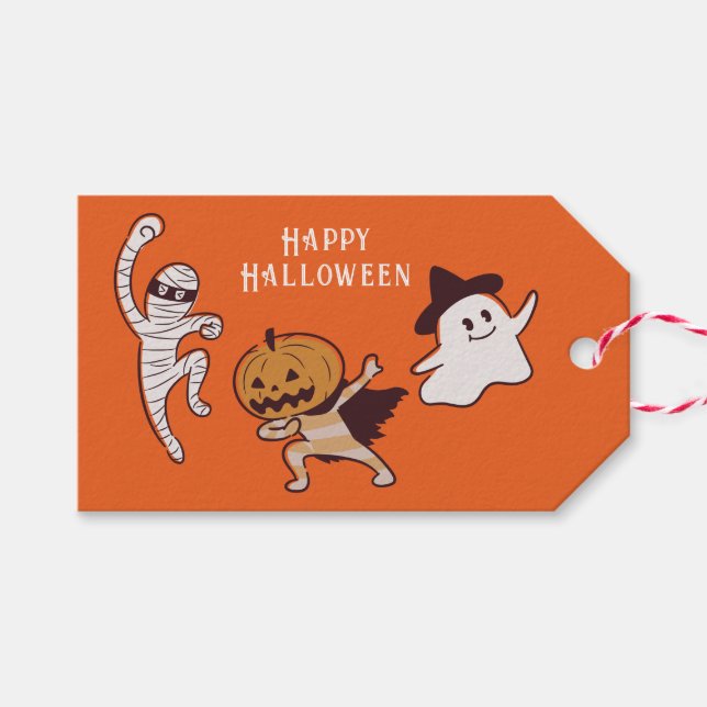 Kids Cute Ghost Happy halloween Presentetikett (Framsidan (Horizontal))