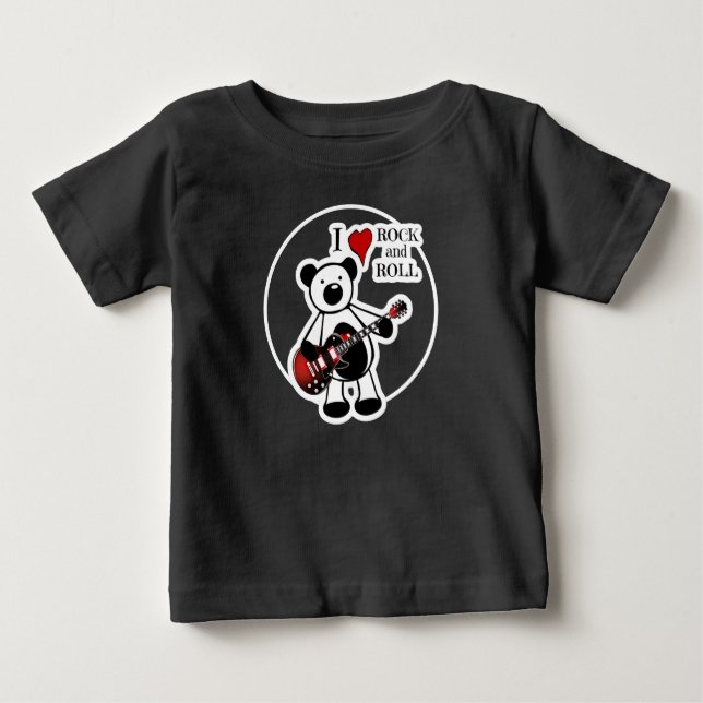 Kids Cute Guitar Nalle Rock and roll Rocker T Shirt (Framsida)