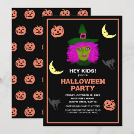 Kids Cute Halloween Theme Black Orange Party Inbjudningar