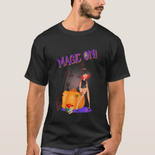 Kids Cute häxa med svart katt ~ witchcraft T Shirt