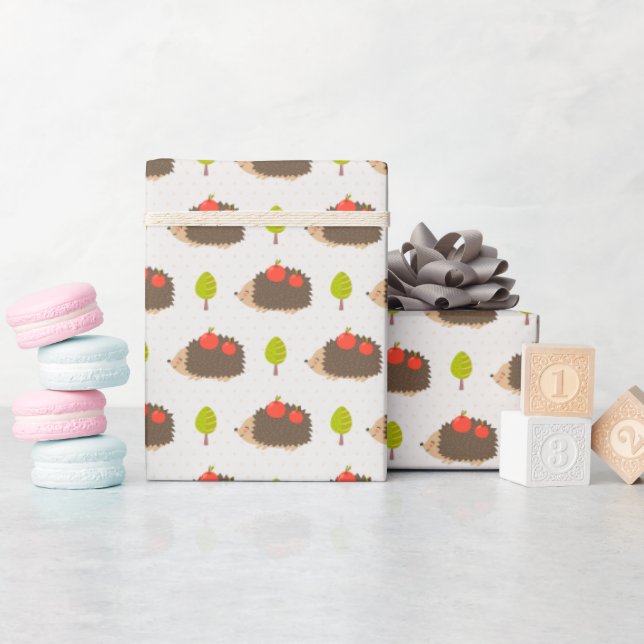 Kids Cute Hedgehog Carrying Apples Smiling Presentpapper (Baby Shower)