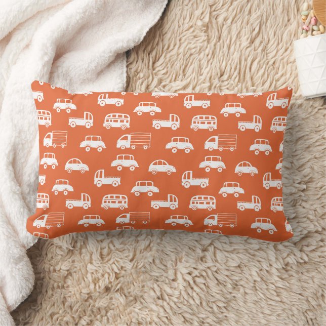 Kids Cute Leksak Cars Lastbilar Buss Orange White Lumbarkudde (Filt)