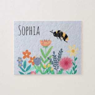 Kids Cute och Whimsical Bumblebee Bee and Flowers Pussel