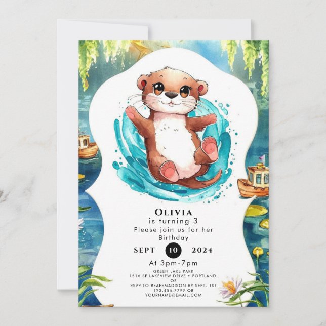 Kids Cute Otter Birthday Inbjudningar (Framsida)