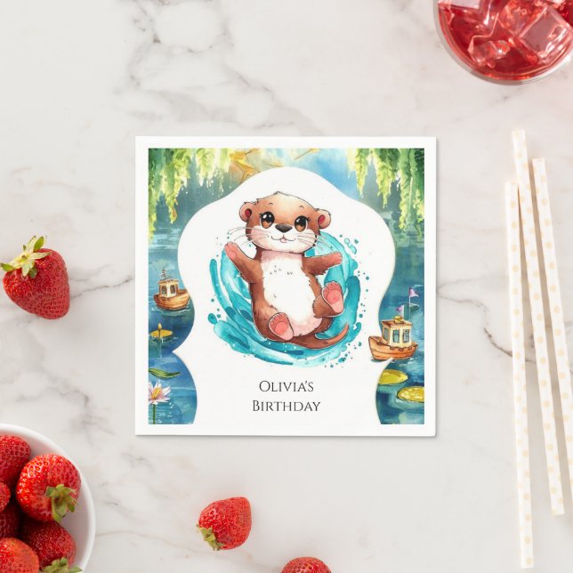 Kids Cute Otter Birthday Pappersservett (Insitu)