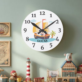 Kids Cute Personlig Pirat Frakt Ahoy-Matey Rund Klocka