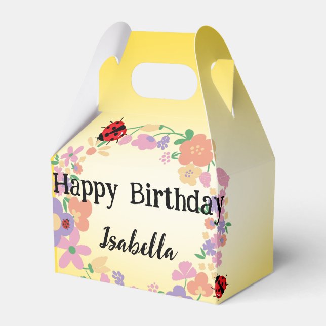 Kids Cute Polka dot Ladybug Vår Flower Birthday Presentaskar (Framsidan Sidan)