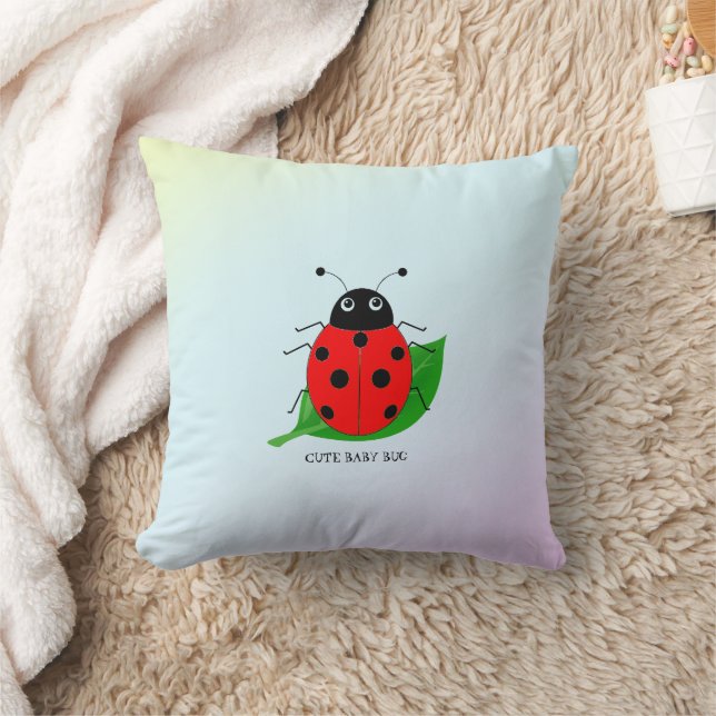 Kids Cute Red ladybug och grönt löv på övertoning Kudde (Filt)