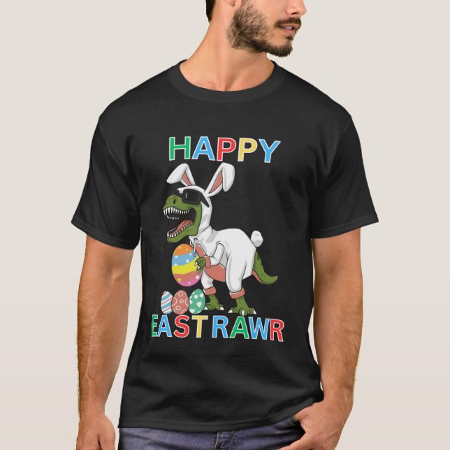 Kids Cute Rex Dino Happy East Rawr Easter Holidays T Shirt (Framsida)