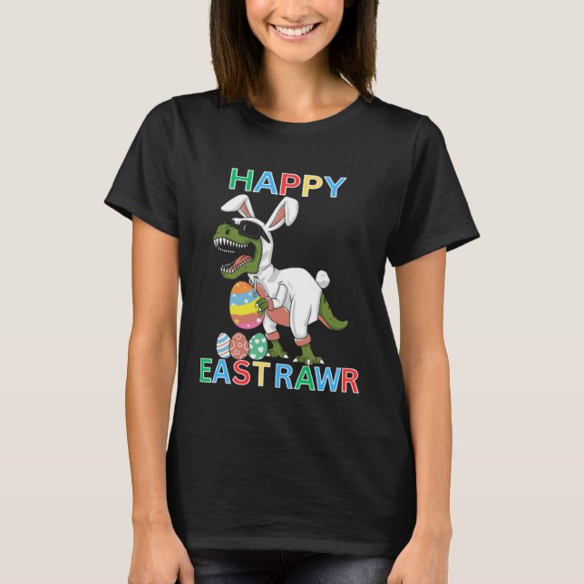 Kids Cute Rex Dino Happy East Rawr Easter Holidays T Shirt (Framsida)