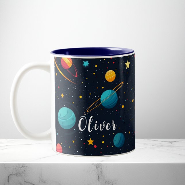 Kids Cute Rymden Galaxy Planets Namn Mugg (Skapare uppladdad)