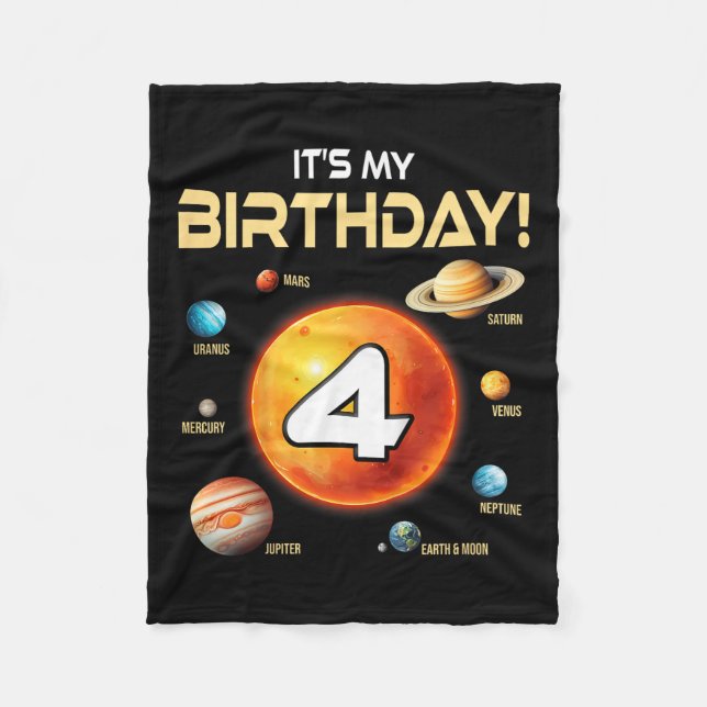 Kids Cute Solar System 4e födelsedagen Fyra år gam Fleecefilt (Framsidan)