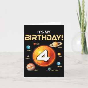 Kids Cute Solar System 4e födelsedagen Fyra år gam Kort