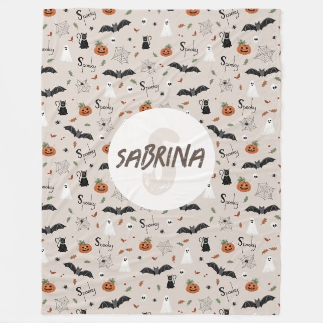 Kids Cute Spooky Halloween Fall Monogram Fleecefilt (Framsidan)