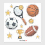 Kids Cute Sports Football Basketball Tennis Soccer Klistermärken<br><div class="desc">De här snygga barnklistermärkena har fotboll,  tennisracket,  basket,  fotboll,  trofi och stjärnor. Perfekt för vilken sport som helst älskare!</div>
