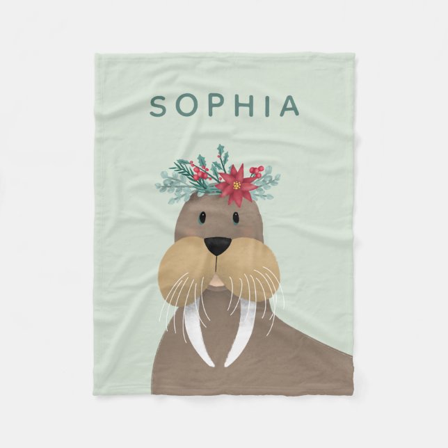 Kids Cute Walrus Vinter jul Fleecefilt (Framsidan)