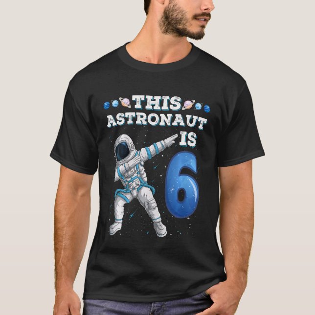Kids Dabbing Astronaut 6 Year Old Birthday Boy Spa T Shirt (Framsida)
