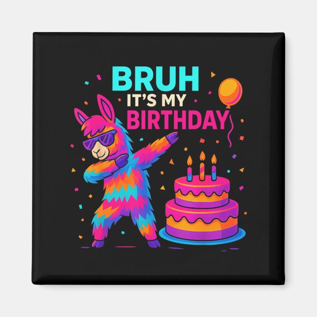 Kids Dabbing Llama Birthday Funny Bday Party Tee  Magnet (Framsidan)