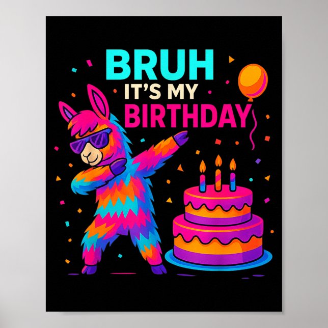 Kids Dabbing Llama Birthday Funny Bday Party Tee  Poster (Framsidan)