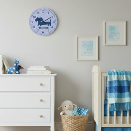 Kids Dachshund Wall Clock Blue Wiener Dog Nursery Stor Klocka