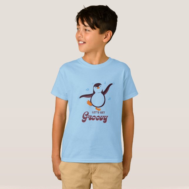 Kids Dancing Penguin T-Shirt | “Let’s Get Groovy”  (Hel framsida)