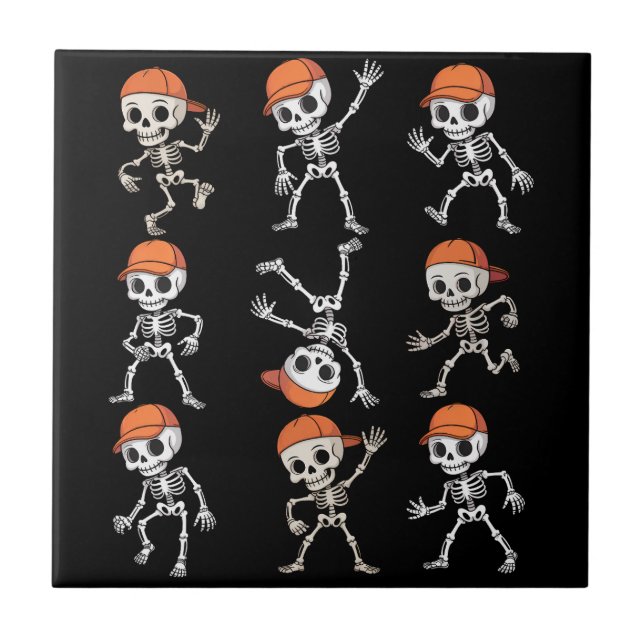 Kids Dancing Skeleton Halloween Kakelplatta (Framsidan)