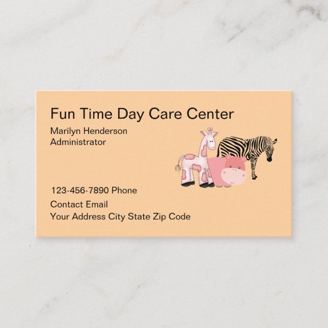 Kids Daycare Cute Animals Theme Daycare Visitkort (Framsida)