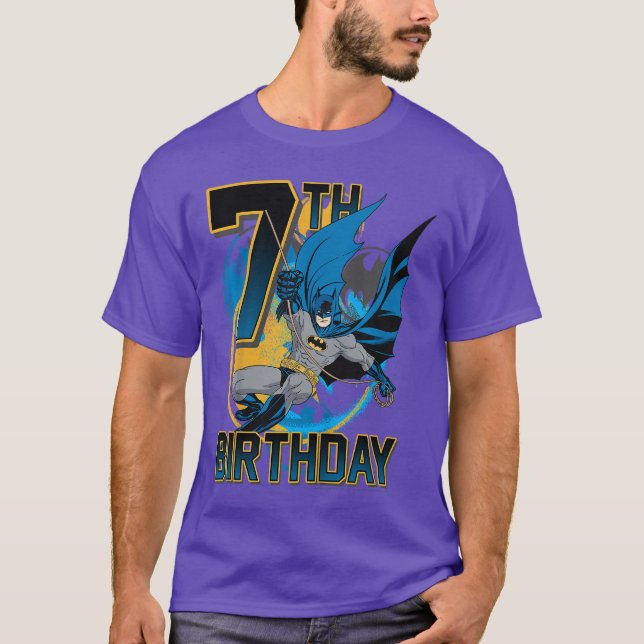 Kids DC Comics Batman 7th Birthday Action Shot fri T Shirt (Framsida)