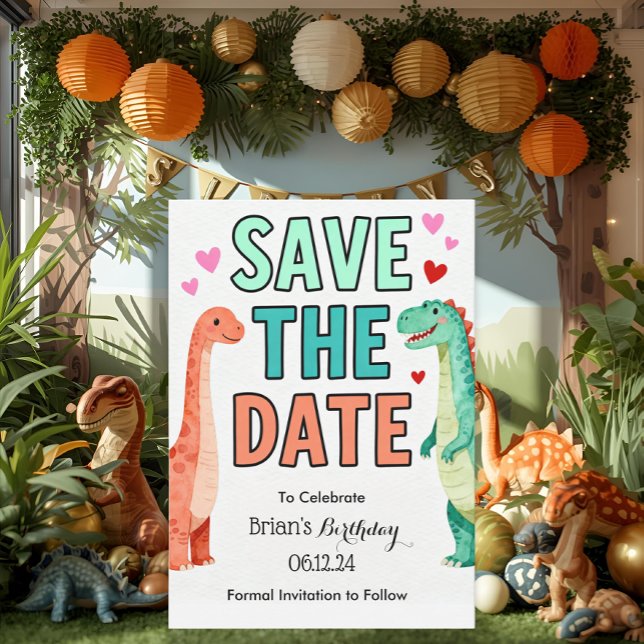 Kids Dino Birthday Party Save The Date Inbjudningar (Skapare uppladdad)