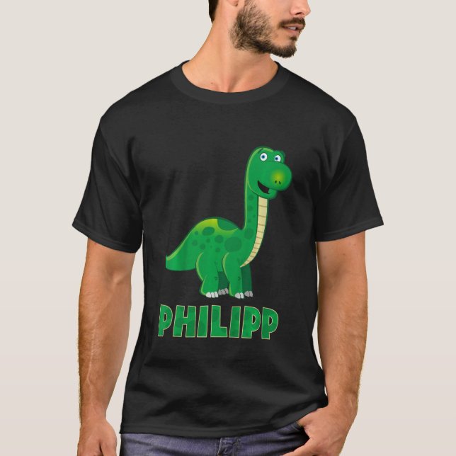 Kids Dino dinosaur namn Philip T Shirt (Framsida)