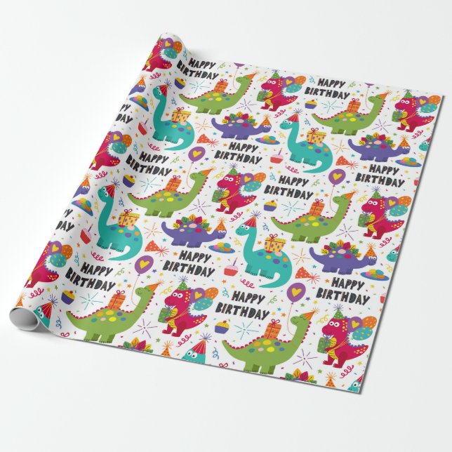 Kids Dino Firade Birthday Presentpapper (Utrullad)