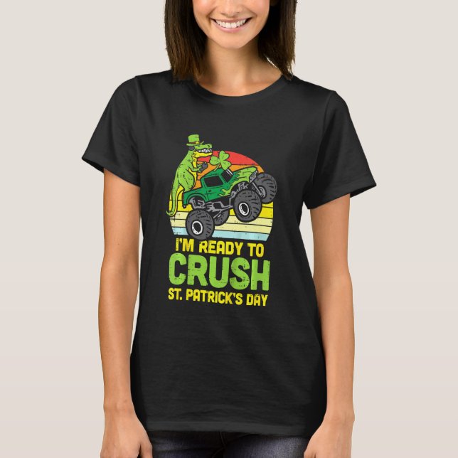 Kids Dino Monster Lastbil Redo Crush St Patricks D T Shirt (Framsida)