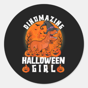 Kids Dinomazing Halloween Girl Dinosaur som säger Runt Klistermärke