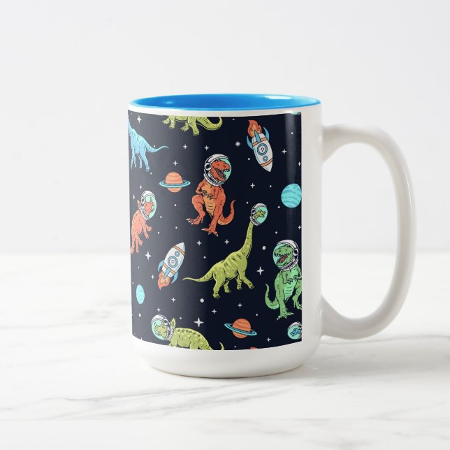 Kids Dinosaur Astronaut Mönster Två-Tonad Mugg (Höger)