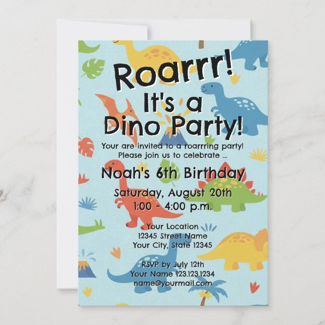 Kid's dinosaur Birthday party invitation template Inbjudningar (Framsida)